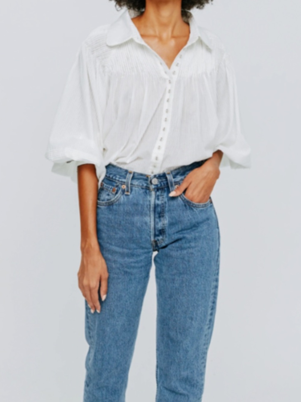 Mirth Kerala Blouse in White Pinstripe